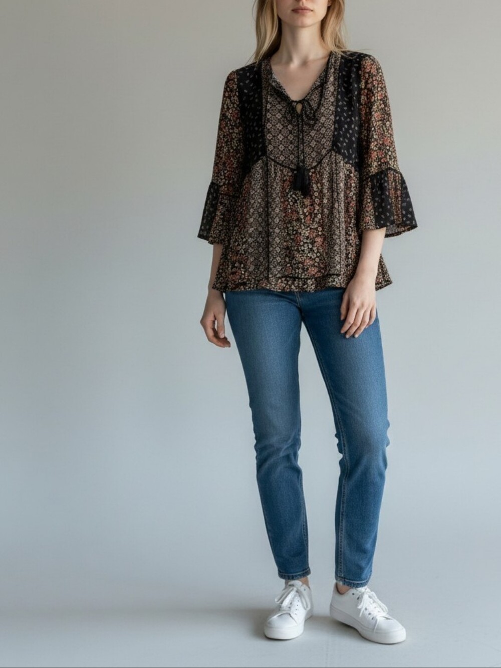 Westport Floral Patchwork Cottagecore Top Womens M Brown Boho Retro 90s Y2K